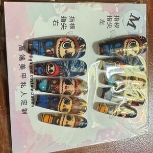 Press On Nails Medium Almond Doll Face Design Cute Nail‎ Art Manicure